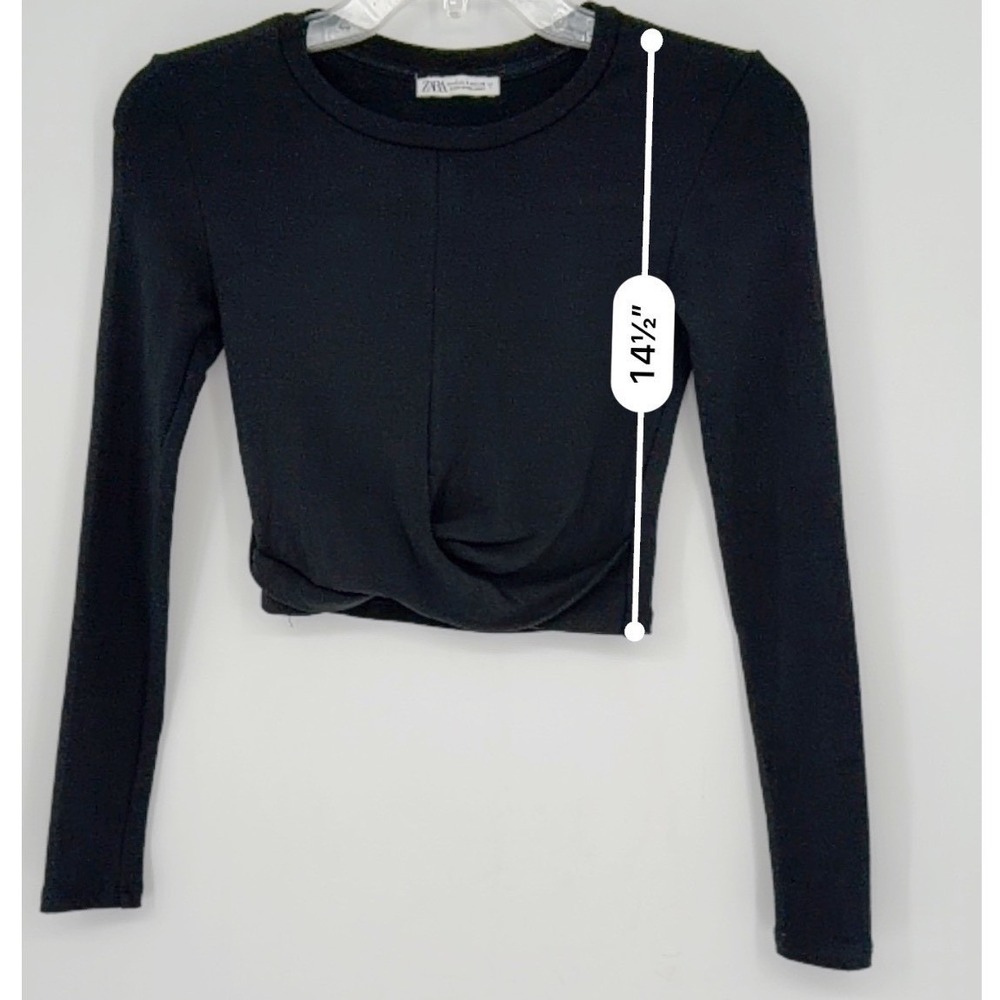 Zara Black Ribbed Twist Front Crop Top Long Sleeve Crew Neck S Preppy 101-15 - Picture 5 of 11